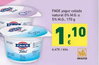 HiperDino Fage Yogur Colado Natural 0% M.g. O 5% M.G. o 5% M.G. 170g oferta