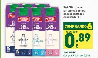 HiperDino Pascual Leche Sin Lactosa Entera, Semidesnatada O Desnatada 1L oferta