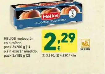 HiperDino Helios Melocotón En Almíbar, pack 3x100g O sin azúcar añadido pack 3x185g oferta