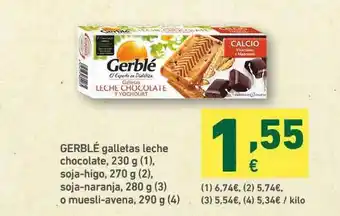 HiperDino Gerblé Galletas Leche Chocolate 230g, Soja-higo 270g, Soja-naranja 270g O Muestli-avena 290g oferta