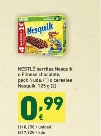 HiperDino Nestlé Barritas Nesquik O Fitness Chocolate, pack 4 uds O Cereales Nesquik 125g oferta