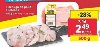 Lidl Pechuga de pollo fileteada 500g oferta