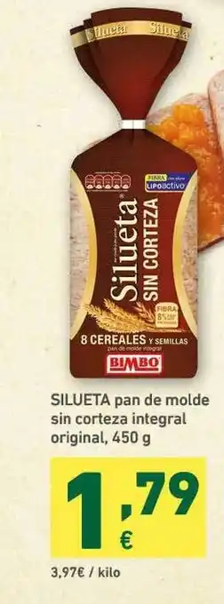HiperDino Silueta Pan De Molde Sin Corteza Integral Original 450g oferta