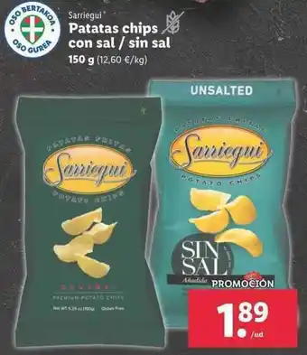 Lidl Sarriegui Patatas chips con sal / sin sal 150g oferta