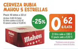 AhorraMas MAHOU 5 ESTRELLAS Cerveza rubia oferta
