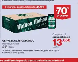 Hipercor MAHOU Cerveza clásica oferta