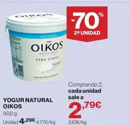 Hipercor OIKOS Yogur natural oferta
