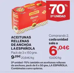 Hipercor LA ESPAÑOLA Aceitunas rellenas de anchoa oferta