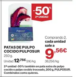 Hipercor Patas de pulpo cocido pulposur oferta
