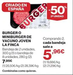 Hipercor LA FINCA Burger o miniburger de vacuno joven oferta