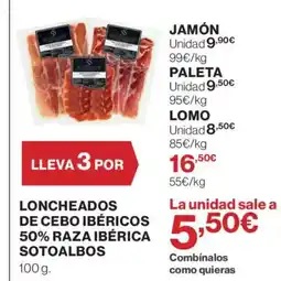 Hipercor Loncheados de cebo ibéricos 50% raza ibérica sotoalbos oferta
