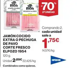 Hipercor ELPOZO 1954 Jamón cocido extra o pechuga de pavo corte fresco oferta