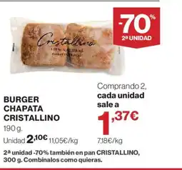 Hipercor CRISTALLINO Burger chapata oferta