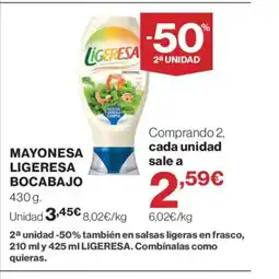 Hipercor Mayonesa ligeresa bocabajo oferta