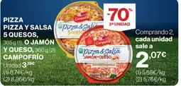 Hipercor CAMPOFRIO Pizza y salsa 5 quesos o jamón y queso oferta