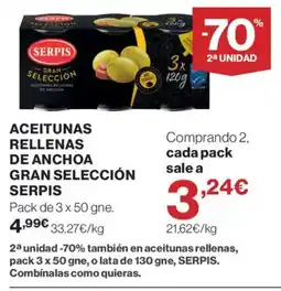 Hipercor SERPIS Aceitunas rellenas de anchoa gran selección oferta