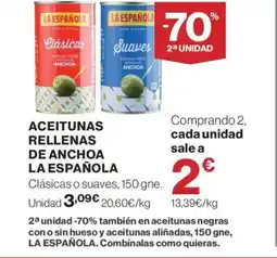 Hipercor LA ESPAÑOLA Aceitunas rellenas de anchoa oferta