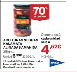 Hipercor AMANIDA Aceitunas negras kalamata aliñadas oferta