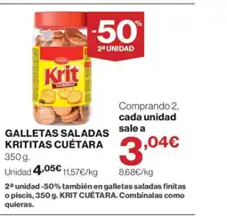 Hipercor Galletas saladas krititas cuétara oferta