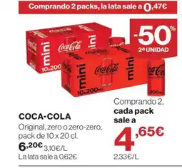 Hipercor COCA-COLA Original, zero o zero-zero oferta