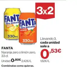 Hipercor FANTA Naranja zero o limón zero oferta