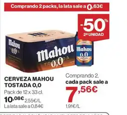 Hipercor Cerveza mahou tostada 0,0 oferta