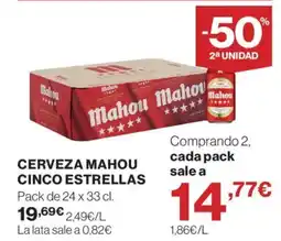 Hipercor Cerveza mahou cinco estrellas oferta