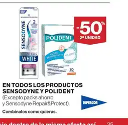 Hipercor En todos los productos sensodyne y polident oferta