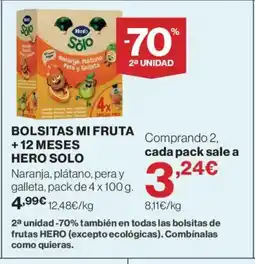 Hipercor HERO SOLO Bolsitas mi fruta +12 meses oferta