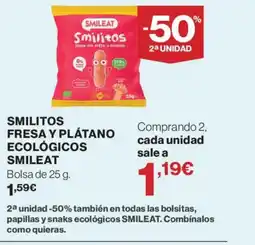 Hipercor SMILEAT Smilitos fresa y plátano ecológicos oferta