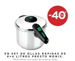 Hipercor En set de ollas rápidas de 6+4 litros presto monix oferta