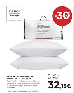 Hipercor Pack de almohadas de fibra tacto plumón oferta