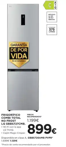 Hipercor Frigorífico combi total no frost lg gbbs727cmb oferta