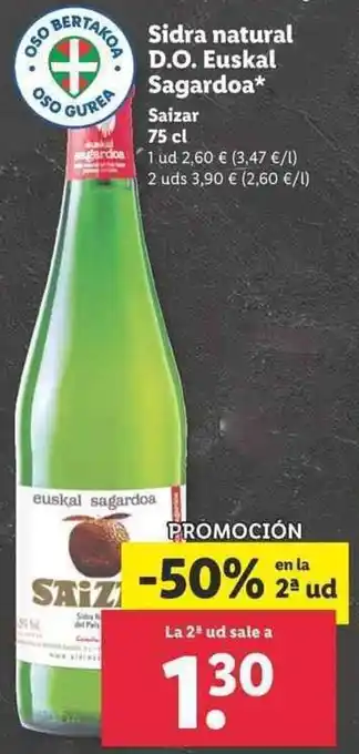 Lidl Sidra natural D.O. Euskal Sagardoa Saizar 75cl oferta