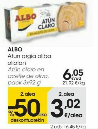 Eroski Albo atún claro en aceite de oliva pack 3x92 g oferta