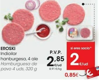 Eroski Eroski hamburguesa de pavo 4 uds, 320 g oferta