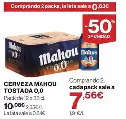 Hipercor Mahou - cerveza 0,0 oferta