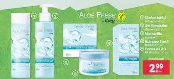 Lidl Aloe Fresh by Cien Tónico facial 200ml/ Gel limpiador 200ml/ Mascarilla 1 unidad / Bálsamo 3 en 1 150ml / Crema de día 50ml oferta