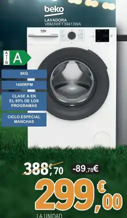 E.Leclerc BEKO Lavadora vbm3wft39413wa oferta