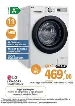 E.Leclerc LG Lavadora f4wr5011a6f oferta