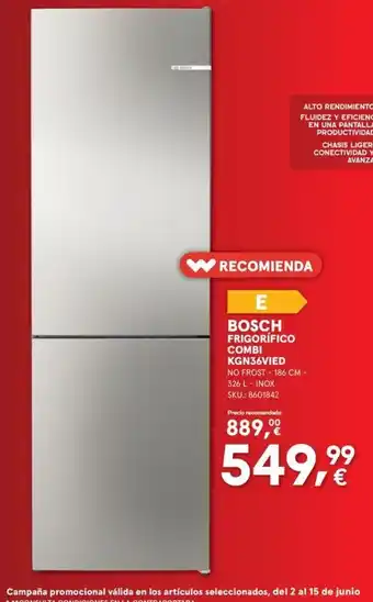 Bosch frigorífico combi kgn36vied