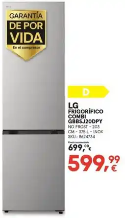 Worten Lg frigorífico combi gbbsj20dpy oferta