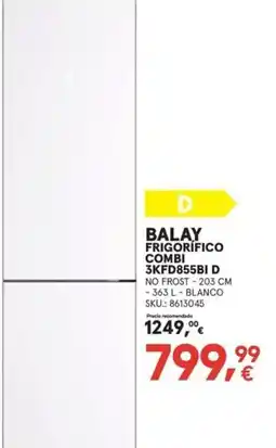 Worten Balay frigorífico combi 3kfd855bi d oferta