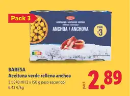Lidl BARESA Aceituna verde rellena anchoa oferta