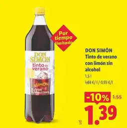 Lidl DON SIMÓN Tinto de verano con limón sin alcohol oferta