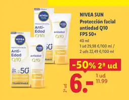 Lidl NIVEA SUN Protección facial antiedad Q10 FPS 50+ oferta