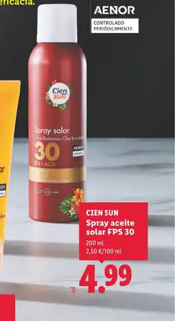 Lidl CIEN SUN Spray aceite solar FPS 30 oferta
