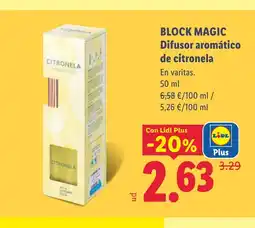 Lidl BLOCK MAGIC Difusor aromático de citronela oferta