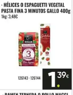 Family Cash GALLO Hélices o espaguetti vegetal pasta fina 3 minutos oferta
