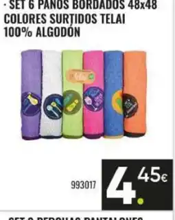 Family Cash Set 6 paños bordados 48x48 colores surtidos telai 100% algodón oferta